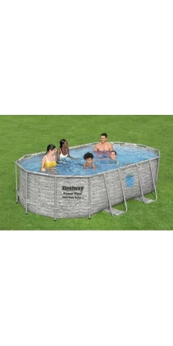 Piscine Bestway Ovale Power Steel Swim Vista décor pierre 4,27 x 2,50 h1,00m