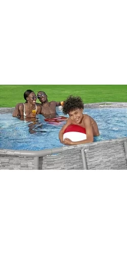 Piscine Bestway Ovale Power Steel Swim Vista décor pierre 4,27 x 2,50 h1,00m