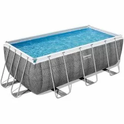 Piscine Bestway Rectangulaire Power Steel Décor Rotin 4,12 x 2,01 h1,22m