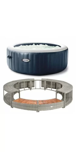 Kit Spa gonflable Intex Blue Navy et mobilier rond gris