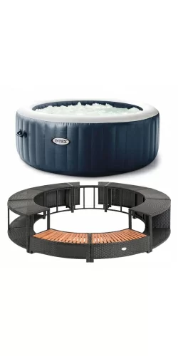 Kit Spa gonflable Intex Bleu Navy et mobilier rond noir
