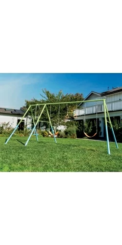 Portique Intex 4 agrès face a face, anneaux et 2 balançoires couleurs