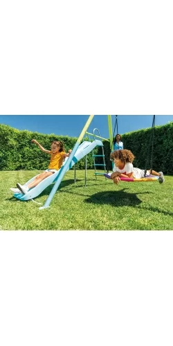 Portique Intex 5 agrès nid d'oiseau, face a face, anneaux, 2 balançoires et toboggan