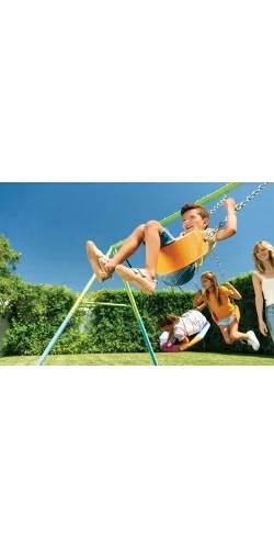 Portique Intex 5 agrès nid d'oiseau, face a face, anneaux, 2 balançoires et toboggan