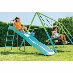 Portique Intex 5 agrès nid d'oiseau, face a face, anneaux, 2 balançoires et toboggan