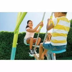 Portique Intex 5 agrès nid d'oiseau, face a face, anneaux, 2 balançoires et toboggan