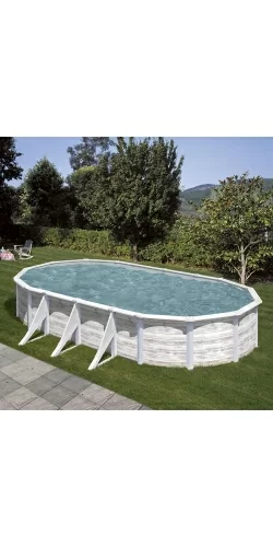 Piscine acier Gre aspect bois nordique Finlande ovale