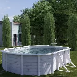 Piscine acier Gre aspect bois nordique Finlande ovale