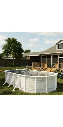 Piscine acier Gre aspect bois nordique Groenland ovale