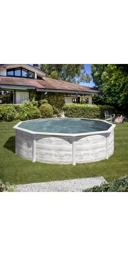 Piscine acier Gre aspect bois nordique Finlande ronde