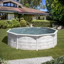 Piscine acier Gre aspect bois nordique Finlande ronde