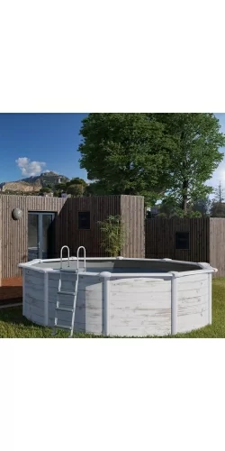 Piscine acier Gre aspect bois nordique Finlande ronde
