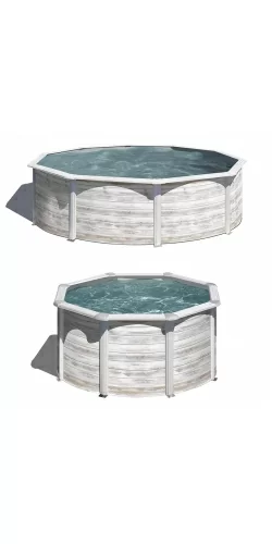 Piscine acier Gre aspect bois nordique Finlande ronde