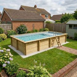 Piscine bois Aqua 8,50 x 4,35 x h1,45m avec plage