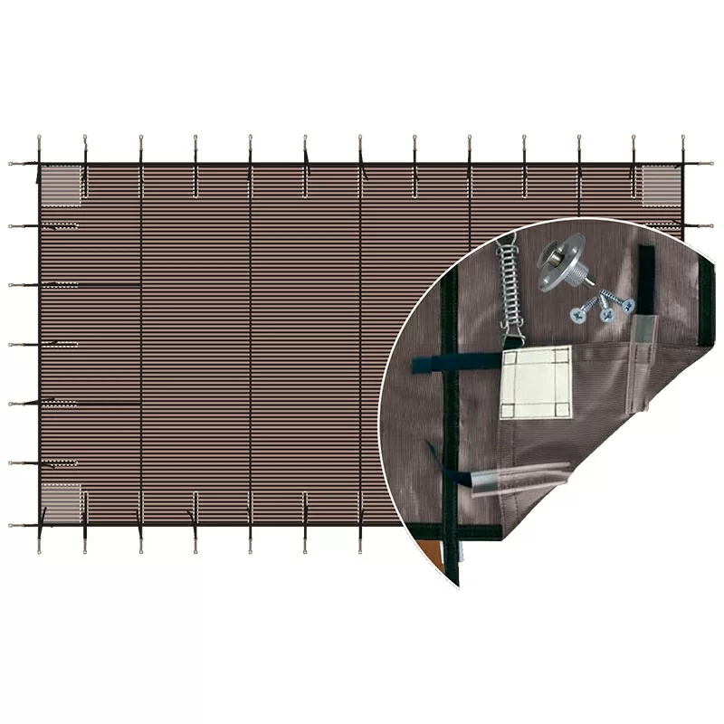 Bâche d'hivernage filtrante luxe ressorts + pitons bois Bâche d'hivernage filtrante luxe ressorts + pitons bois