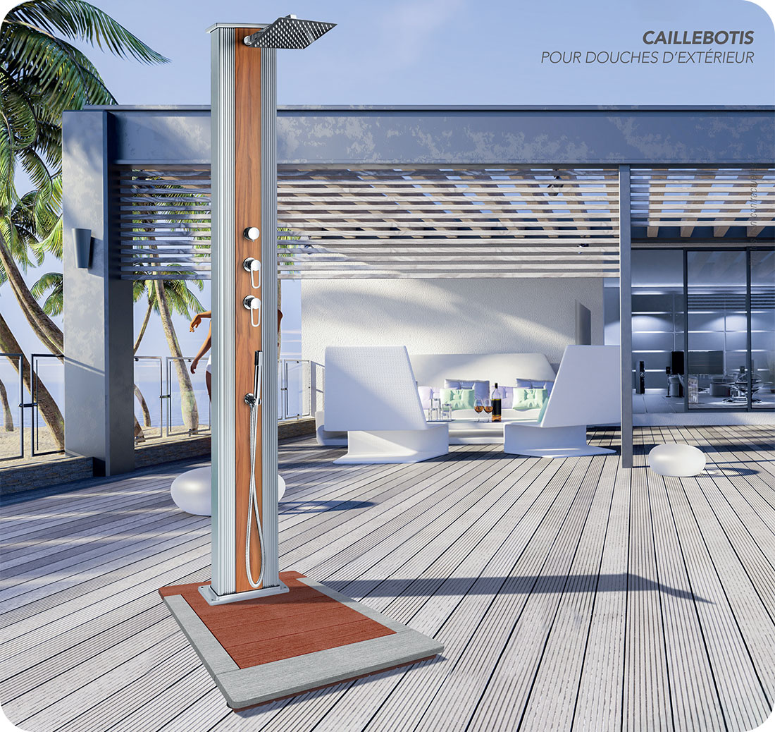 Caillebotis composite imitation bois pour douche solaire Poolstar Formidra