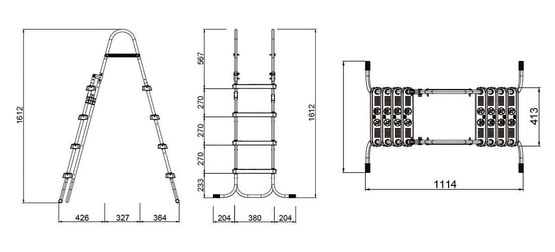 Dimensions de l'échelle de sécurité 4 marches pour piscine hors-sol