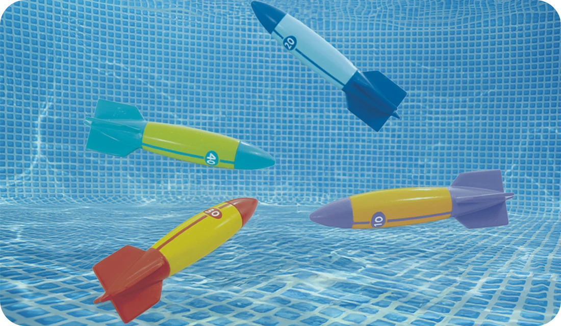 Jeu de plongée fusées Intex en lot de 4 pour jeux sous-marins dès 6 ans.