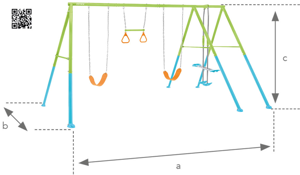 Dimensions portique Intex balançoire 4 agrès face à face, anneaux et 2 balançoires