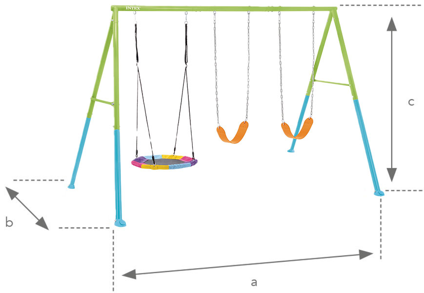 Dimensions portique Intex balançoire 3 agrès nid d'oiseau et 2 balançoires