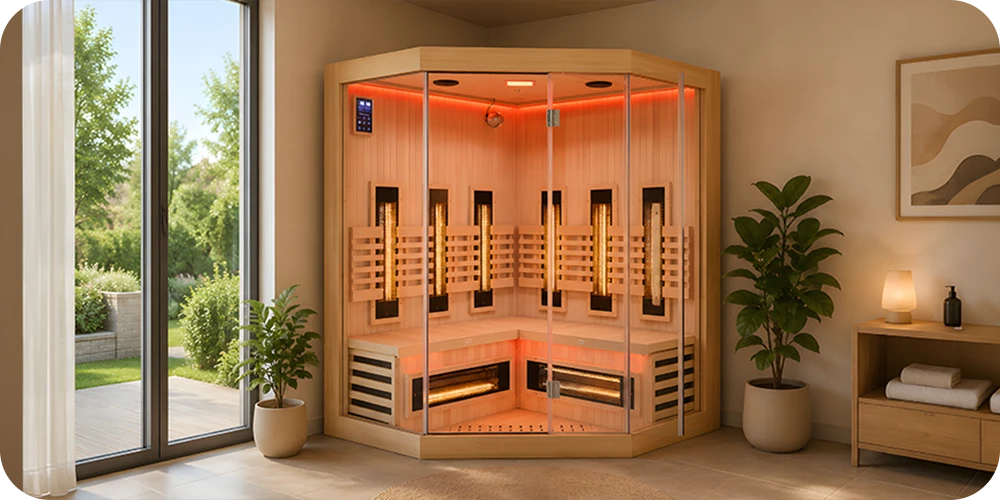Sauna infrarouge Sense IR 2-3 compatible en installation dans un angle de pièce