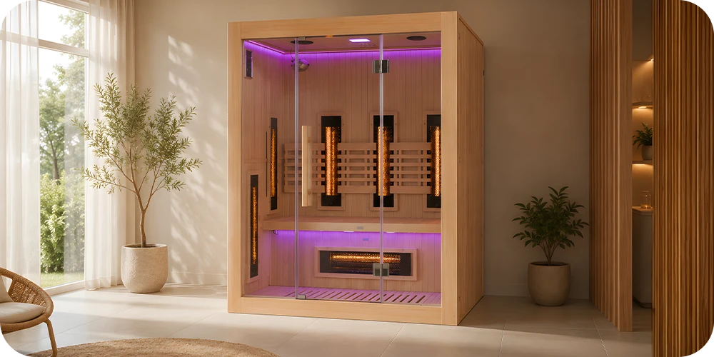 Sauna infrarouge Sense IR 3 places avec large façade vitrée