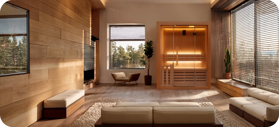 Sauna traditionnel vapeur Sense rectangulaire 3 places dans un intérieur moderne