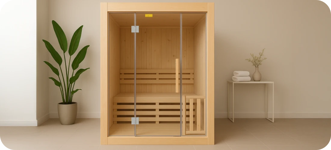 Sauna traditionnel vapeur Sense rectangulaire 4 places dans un intérieur moderne