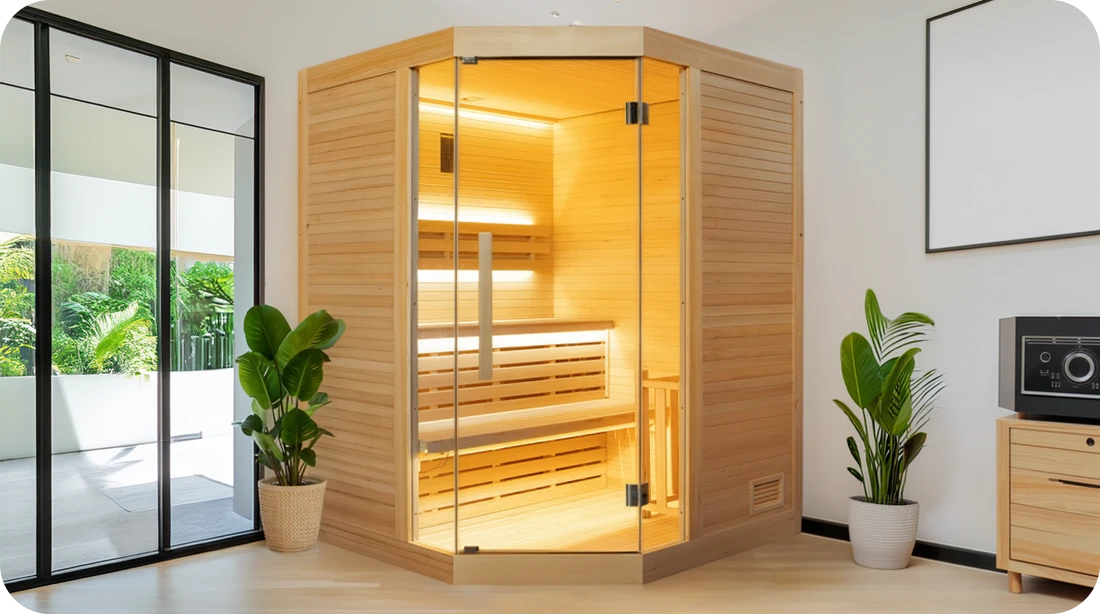 Sauna traditionnel vapeur Sense Angulaire 3 à 4 places dans un intérieur moderne
