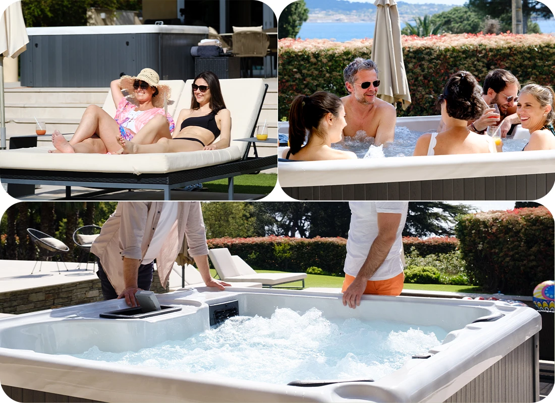 Spa acrylique Bestway connexté avec une banquette et 4 places ergonomiques assises