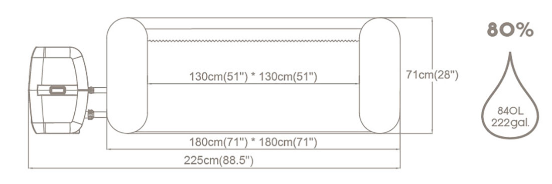 Dimensions du spa gonflable Bestway Hawaii AirJet 2-4 places