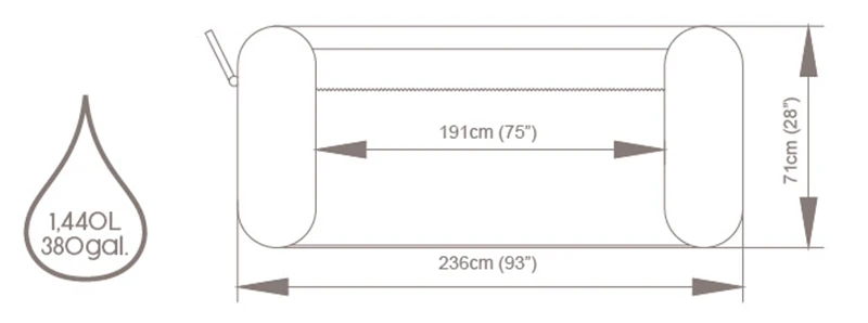 Dimensions du spa Bestway Hawaii 8 Smart Airjet Grey 4-8 places