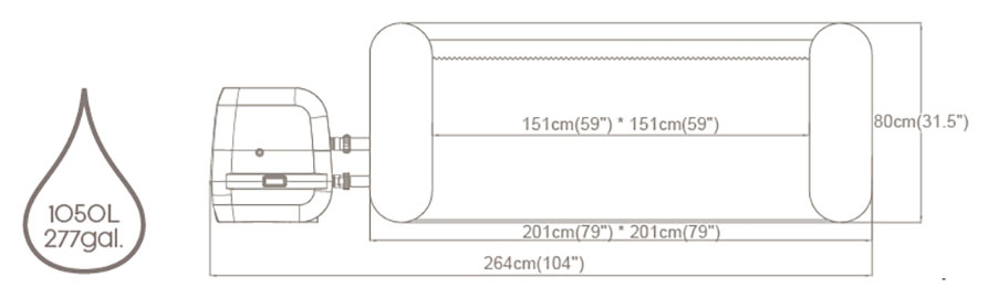 Dimensions du spa gonflable Bestway Palma Hydrojet Pro 5-7 places