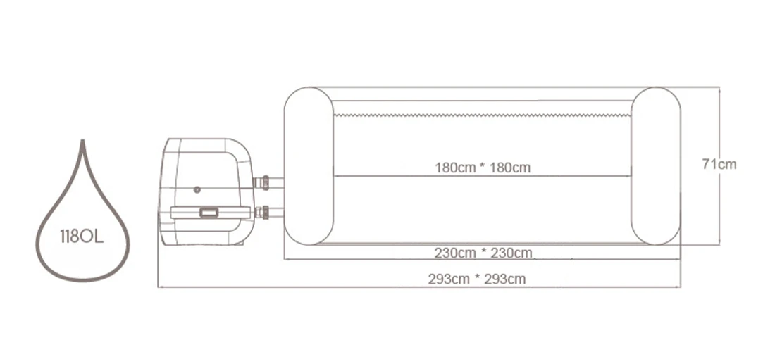 Dimensions du spa gonflable Bestway Santorini Hydrojet Pro 5-7 places