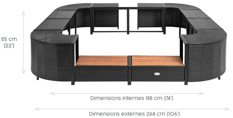 Dimensions mobilier Bestway universel pour spa carre 188cm