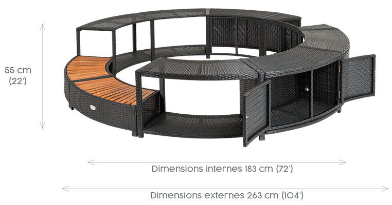Dimensions mobilier Bestway universel pour spa rond 180cm