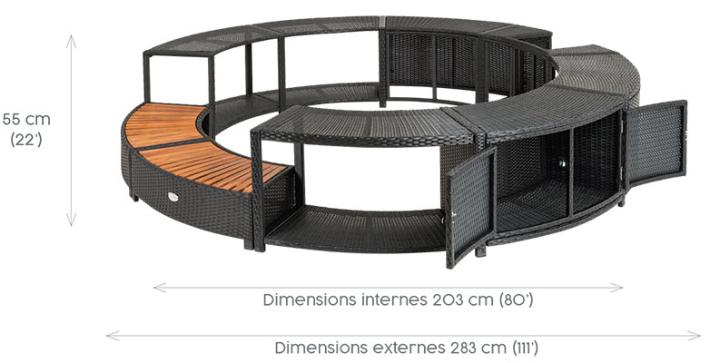 Dimensions mobilier Bestway universel pour spa rond 200cm