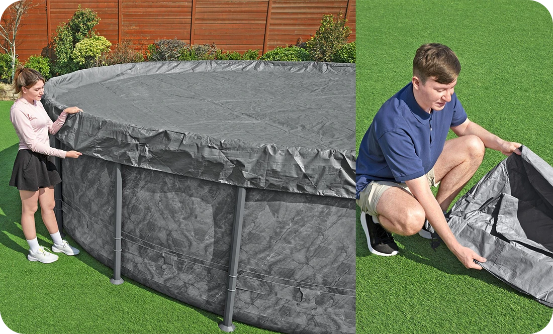 Installation de la bâche de protection premium pour piscine ronde Bestway