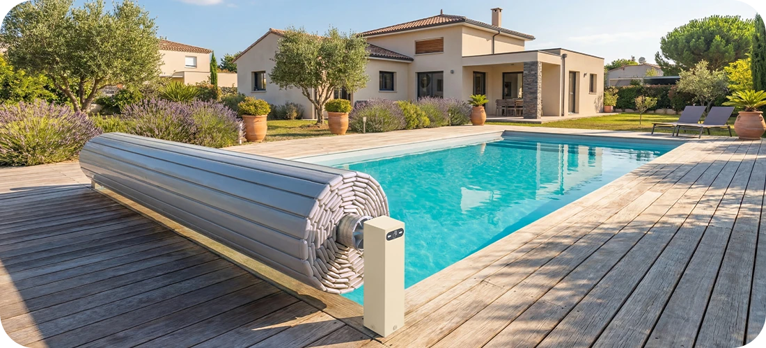 Volet roulant pour piscine Linea Cover Light livré pré-câblé pour un montage facile et rapide
