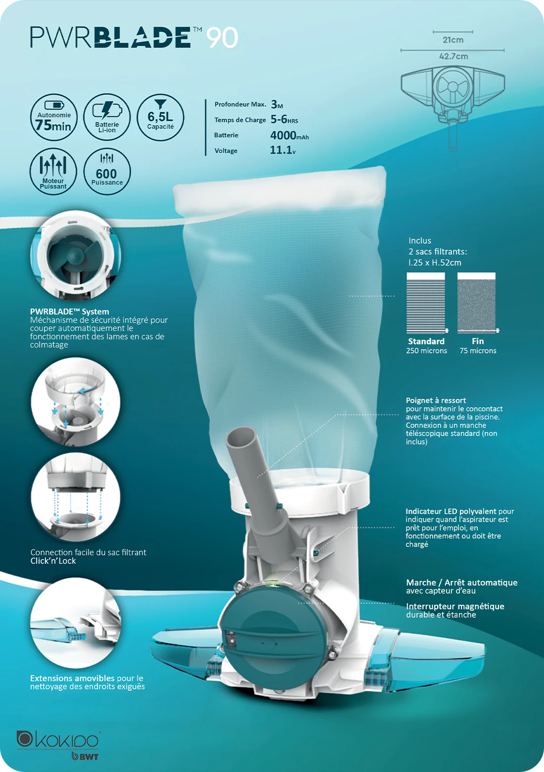 Nettoyeur piscine Kokido Telsa 90 Powerblade