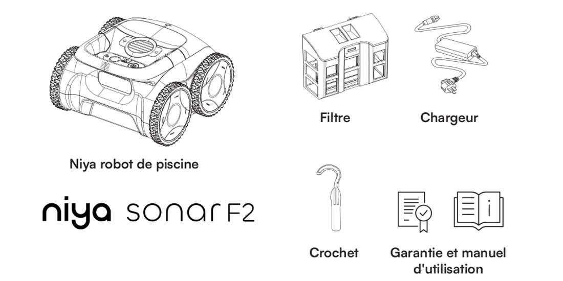 Contenu du colis robot Niya F2 Sonar 20 Maytronics
