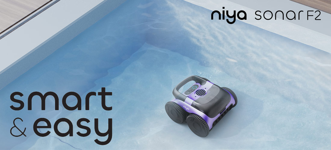 Vue d'ensemble du robot piscine sans fil Niya F2 Sonar 20 by Dolphin Maytronics