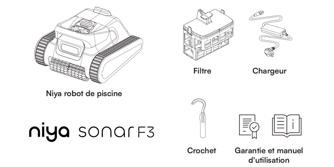 Contenu du colis robot sans fil Niya F3 Dolphin Maytronics