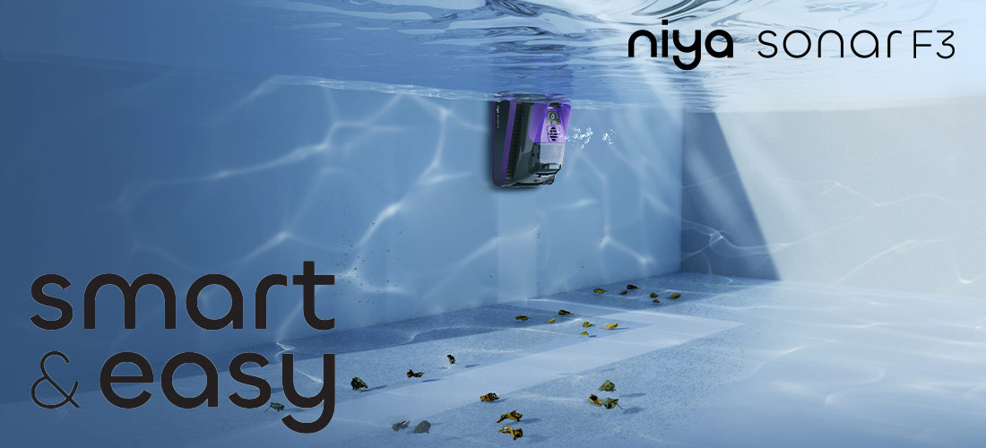 Vue générale du robot piscine sans fil Niya F3 Sonar 30 par Dolphin Maytronics
