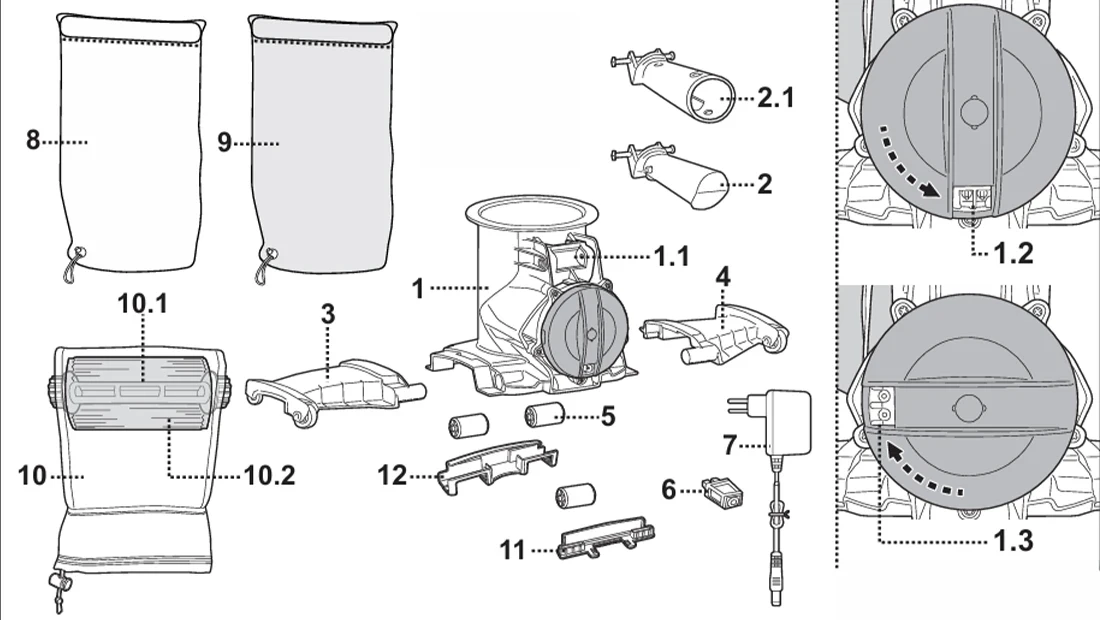 Vue éclatée des pièces détachées de l'aspirateur Voltera 105 Kokido EV105