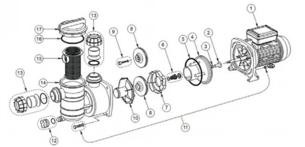 Vue éclatée pièces détachées pompe de filtration Pentair Swimmey