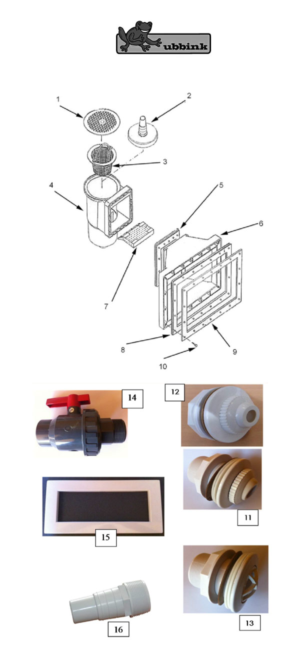 Schéma éclaté pièces détachées Skimmer bouche large 7514019 Ubbink pour structure bois