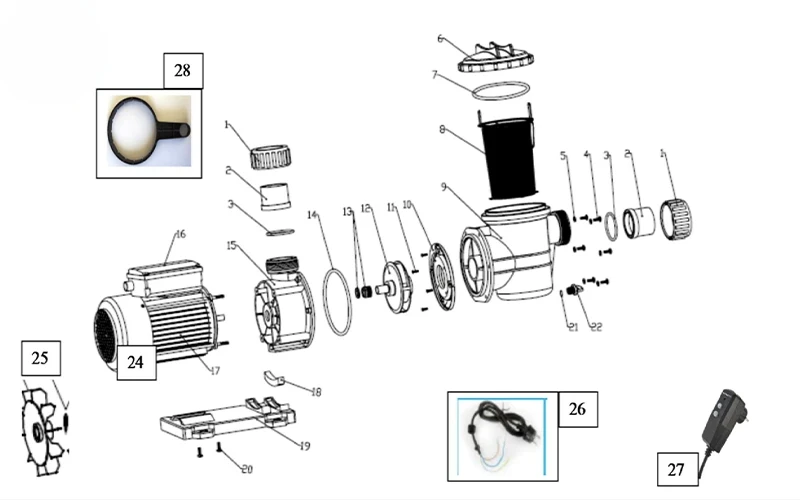 Schéma pièces détachées de pompe de filtration piscine Poolmax TP75 ou TP120 Ubbink