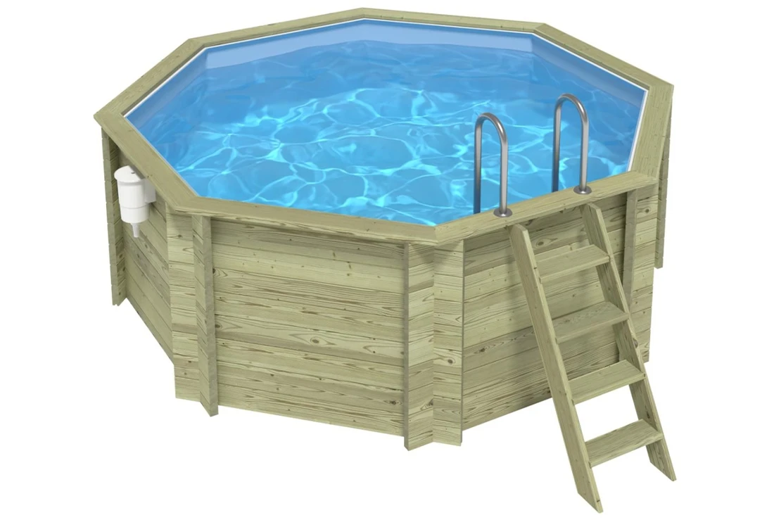 Vue d'ensemble de la piscine bois ronde Altanka Coral 3,50 h1,18m