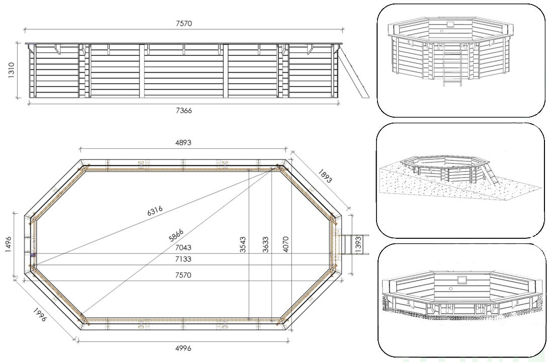 Dimensions piscine Altanka 7,57 x 4,07 h1,31m